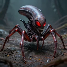 spider - like alien creature, red, eyes growing on creature ; high detailed artwork by greg rutkowski ; sci - fi, detailed, scary, dangerous