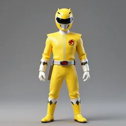 symmetry!! yellow ranger dressed like donald trump, samurai, asian, artstation, art by murata, art by oda echiiro, lightning helmet, 3 d, jumpsuit, tracksuit, yellow, gloves, logo