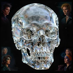 a crystal skull, scifi by _ beeple, artgerm, _ aaron _ horkey _ amanda _ sage _ bauhaus _ anton _ pieck _ bernie _ wrightson _ barclay _ shaw _ frank, alex grey, akira toriyama, hp lovecraft, andre masson, surreal, art station,
