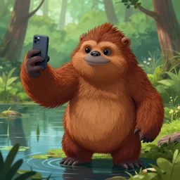 sasquatch taking a selfie at the swamp
