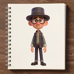 asset sheet, material study, detective ( pixar style 3 d caricature inspiration from up movie )