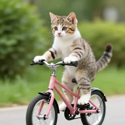 kitten riding a bike