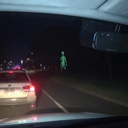 an alien taken by camera incidently, car camera, night