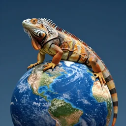a really big huge humongous giant iguana on top of planet earth