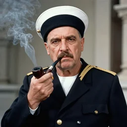 general josip broz tito as a sailor smoking a pipe, portrait photography, sigma 8 5 mm, high quality