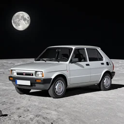 A Fiat 126p parked on the moon, HD photograph, detailed, wide shot