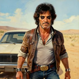 bob ross as mad max from road warrior painting realistic