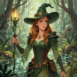 emma watson as a swamp witch, digital art, trending on art station, swamp background, illustration, character illustration, 4 k, hyper detailed, by jason chan