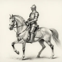 a pencil drawing of a knight on a horse