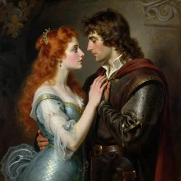 stunning arthur pendragon in love with stunning male merlin the mage. they are close to each other, touching, looking. highly detailed painting by gaston bussiere, craig mullins, j. c. leyendecker