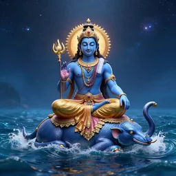 vishnu sitting on adishesha floating across the cosmic ocean, digital art, octane render