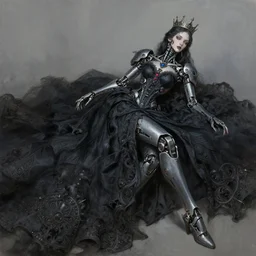 beautiful painting of a crowned robotic cyberpunk princess in a gothic dark flowing gown laying intricate elegant highly detailed digital art, artstation