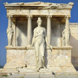woman at the erechtheion by arnold bocklin oil on wood 1 9 0 0. intricate details. minimalist