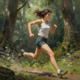 a woman running through the forest, a detailed painting by krenz cushart, pixiv contest winner, fantasy art, official art, detailed painting, pixiv. highly detailed. 4 k masterpiece.