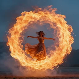 a dancer wearing a flowing gown, engulfed in a whirling fire tornado firestorm, emitting smoke and sparks, fantasy, cinematic, fine details by realistic shaded lighting poster by ilya kuvshinov katsuhiro otomo, magali villeneuve, artgerm, jeremy lipkin and michael garmash and rob rey