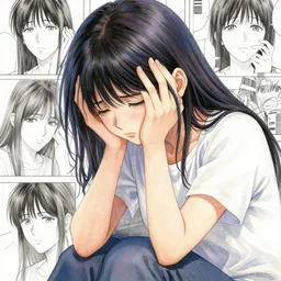 feelings of guilt, action painting, detailed painting by minoru furuya, manga and anime, watercolor, 3 d shading