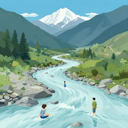 a river flowing through the mountains of nepal, median photoshop filter cutout vector behance hd by jesper ejsing, by rhads, makoto shinkai and lois van baarle, ilya kuvshinov, rossdraws, illustration, art by ilya kuvshinov and gustav klimt