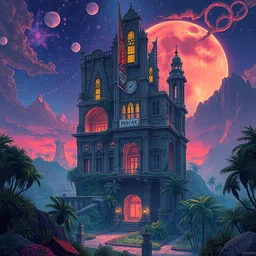 a beautiful detailed anime illustration of urbex architecture city nature unfinished building bank by carlo stanga, cgsociety cosmic at summer magic realism retro rainforest fantasy futuristic atlantis desert galactic apocalyptic universe sunset nightsky azeroth at dawn alien neon noir, archdaily, wallpaper, highly detailed, trending on artstation.