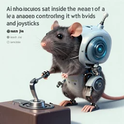 “a rat homunculus sat inside the head of a robot and controlling it with levers and joysticks by ruan jia”
