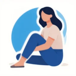 cutout poster illustration of a woman sitting, pinterest, blue