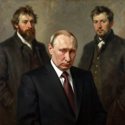 a sad unenviable fate of vladimir putin at his very old age. detailed painting by valentin serov victor vasnetsov and ilya repin. tretyakov gallery, moscow