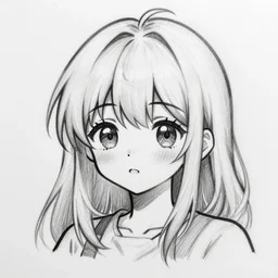 Cute girl anime sketch, detailed, black and white