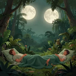 Jungles sleeping unbroken dreams under the ivory light of two moons, Darek Zabrocki, Marcin Rubinkowski, Lorenzo Lanfranconi, Karlkka, trending on Artstation, 8K