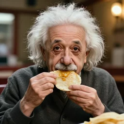 A photo of Albert Einstein eating appam, highly detailed, trending on artstation, bokeh, 90mm, f/1.4
