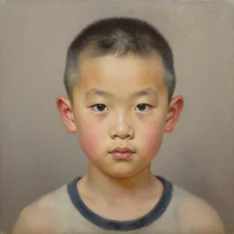oil painting of a chinese boy buzz cut