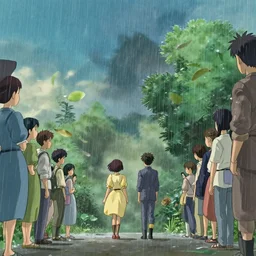 falling from the sky like rain, bystanders watching from the sides, 4 k, by miyazaki, monokubo, artstation,