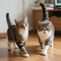 two cats with the zoomies in their house