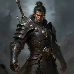 a fantasy warrior, hyper realistic, detailed, menacing, grim, masterpiece, volumetric lighting, digital painting, sharp focus