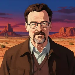 ⁠portrait of Walter White, New Mexican desert background, rich vivid colors, ambient lighting, dynamic lighting, 4k, HQ, official media, anime key visual, makoto shinkai, ilya kuvshinov, lois van baarle, rossdraws, detailed, trending on artstation