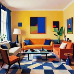 a living room filled with furniture and a checkered floor, a flemish baroque by sarah morris, behance, de stijl, rich color palette, maximalist, vivid colors