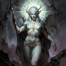 androgynous non - human goddess of terrible forbidden knowledge by frank frazzetta