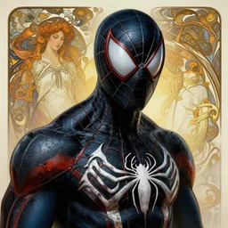 A full portrait of a  post apocalyptic, venom Spiderman , intricate, elegant, highly detailed, digital painting, artstation, smooth, sharp focus, illustration, art by Krenz Cushart and Artem Demura and alphonse mucha