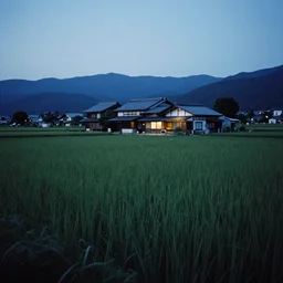 a rural japan summer night, photograph taken with a pentax and portra 800