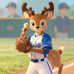 beautiful portrait of a female anthropomorphic doe fursona baseball player. character design by disney, charlie bowater, ross tran, artgerm, and makoto shinkai, detailed, soft lighting, rendered in octane