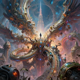 the most amazing dream you ever had of the future of humanity, hyper realistic, concept art, intricate, hyper detailed, smooth, ambient volumetric lighting, high contrast, vibrant, hd, octane, jim burns, roger dean, bruce pennington, moebius