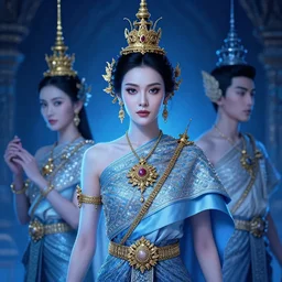 white thai woman wearing intricate ancient thai accessories and clothes fasion by ilya kuvshinov and anna dittmann and studio ghibli and wlop and rossdraws, digital art, blue lighting, trending on artstation, anime arts, featured on pixiv, blue lighting, hd, 8 k, highly detailed, good lighting, beautiful, epic, masterpiece