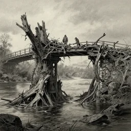 rotting bridge drawn by Alan Lee