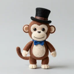 a tiny felt monkey doll wearing a top hat