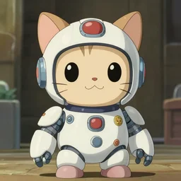 highly detailed kitten in robot suit, anime, studio ghibli style