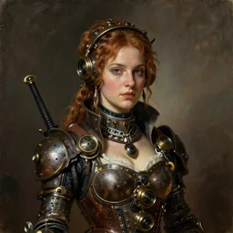 a portrait painting of a steampunk fantasy lady, highly detailed, art by tristan eaton and artgerm and william - adolphe bouguereau