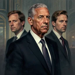 realistic photo portrait of merrick garland, modern art deco, mads berg, karolis strautniekas, christopher balaskas, stippled light, moody, fine texture, editorial illustration, dramatic lighting, dynamic composition, detailed, matte print, dynamic perspective, muted color, ( ( victo ngai ) ), low fog