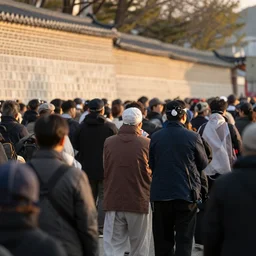 the people of korea unite at the border, sharp focus, golden hour