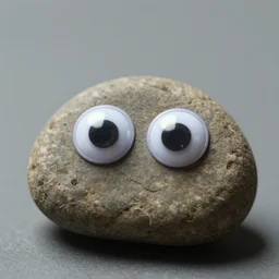 a small rock with goggly eyes, focus, image of object