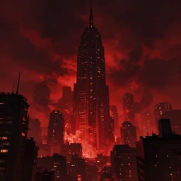 big evil city inferno, dark fantasy, shadows, artstation trending, unreal engine 5, red