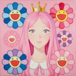 the queen of pink by takashi murakami and zdzisław beksiński, oil on canvas, intricately detailed artwork, full 8k high quality resolution, recently just found unknown masterpiece