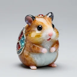 colorful gemstone figurine depicting a hamster, made by faberge. macro photography.